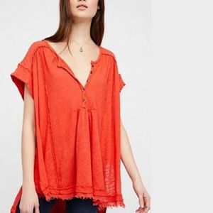 NWT Free People Aster Henley Oversized Top Hot Lava